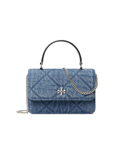Tory Burch Kira Mini Diamond Quilt Denim Crossbody Bag In Blue
