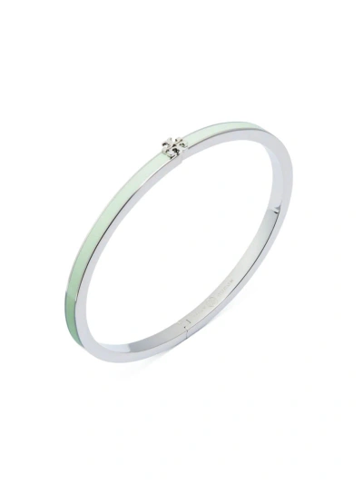 Tory Burch Women's Kira Silvertone & Enamel Logo Bangle In Brass / Meadow