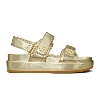 Pre-owned Tory Burch Women Kira Sport Sandals Ankle Strap Leather Spark Gold Shoes