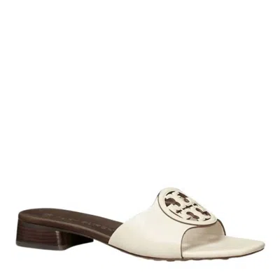 Tory Burch Women's Leather Medallion Bombe Slides Flats Sandals In White