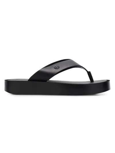 Tory Burch Women's Logo-medallion Leather Platform Flip-flops In Black
