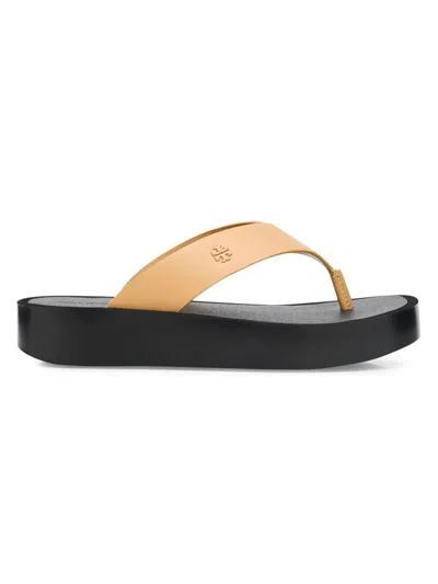 Tory Burch Women's Logo-medallion Leather Platform Flip-flops In Nude