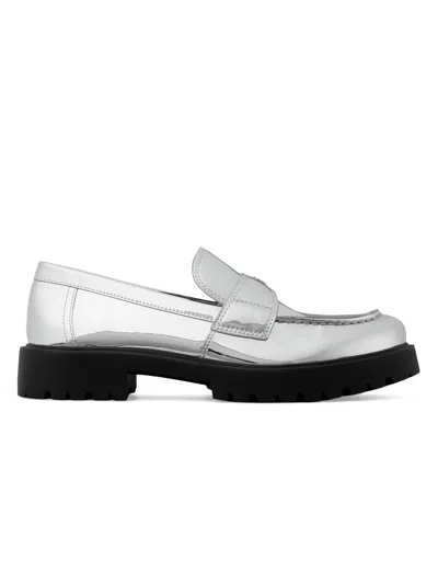 Tory Burch Mirrored Metallic Classic Logo Lug Loafers In Silver