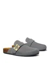 Tory Burch Women's Mellow Slip On Buckled Mule Clogs In Charcoal Gray/silver