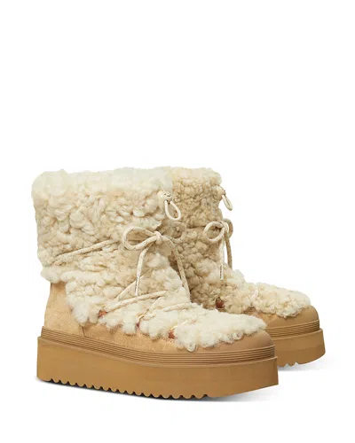 Tory Burch Cozy Shearling Ankle Boots Platform Sole In White