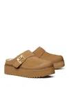 Tory Burch Genuine Shearling Platform Mule In Chestnut