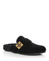 Tory Burch Mellow Logo Plaque Shearling Flat Mules In Black