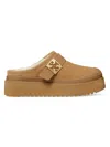 Tory Burch Mellow Suede Shearling Buckle Platform Loafer Mules In Brown
