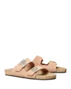 Tory Burch Mellow Suede Dual-buckle Slide Sandals In Purple