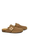 Tory Burch Mellow Logo Shearling Flat Mules In River Rock