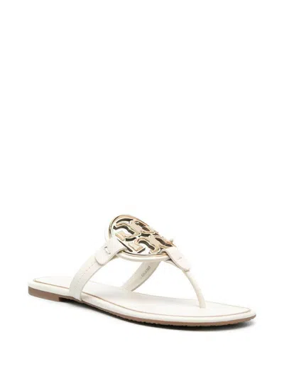 Pre-owned Tory Burch Women's Metal Miller Calf Leather Sandal Bleach Gold 105 Style 47617