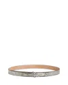 Tory Burch Miller Floral Embossed Metallic Leather Belt In Pewter