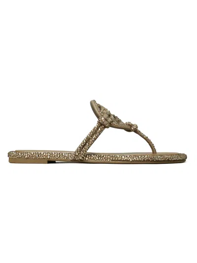 Tory Burch Miller Embellished Medallion Flat Thong Sandals In Neutral