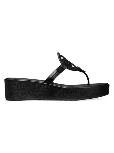 Tory Burch Women's Miller Leather Wedge Sandals In Black