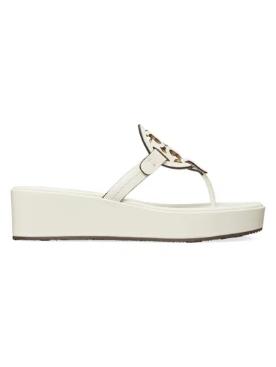 Tory Burch Miller Leather Logo Wedge Thong Sandals In Multi