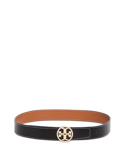 Tory Burch Women's Miller Logo Reversible Leather Belt In Black/white