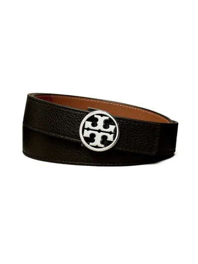 Tory Burch Women's Miller Reversible Leather Belt In Black Silver
