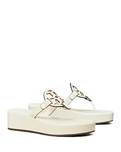 Tory Burch Women's Miller Slip On Embellished Wedge Thong Sandals In New Ivory