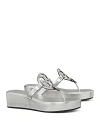 Tory Burch Women's Miller Slip On Embellished Wedge Thong Sandals In Silver