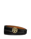 Tory Burch Miller Reversible Leather Belt In Black/whiskey/gold