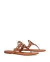 Tory Burch Leather Sandals With Metal Embellishment And T-bar Strap In Brown