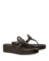 Tory Burch Black Logo Wedge Sandals