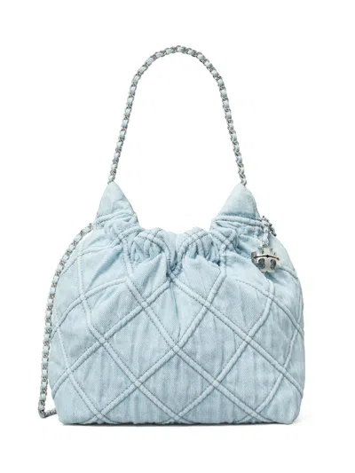 Tory Burch Women's Mini Fleming Quilted Denim Hobo Bag