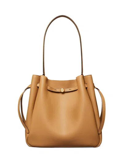 Tory Burch Textured Pebble Bucket Bag With Gold Hardware