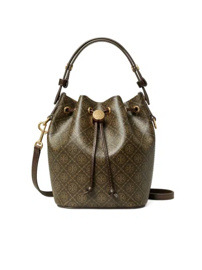 Tory Burch Women's Mini T-monogram Canvas Bucket Bag In Brown