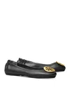Tory Burch Logo-plaque Leather Ballet Flats In Black
