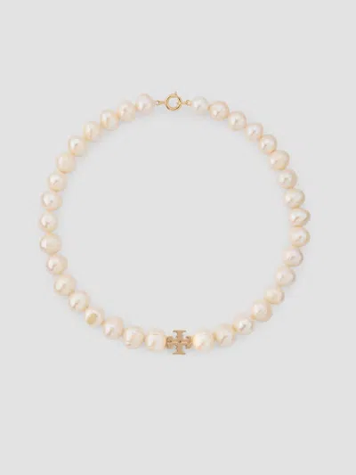 Tory Burch Women's Moondance 18k-gold-plated & Cultured Pearl Logo Charm Necklace