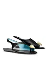 Tory Burch Patos Leather Pressed Coin Slingback Sandals In Nero