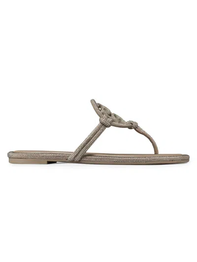 Tory Burch Miller Pave Leather Logo Sandals In Brown