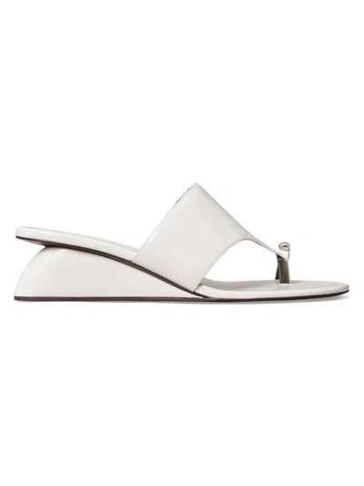 Tory Burch Women's Pierced 45mm Leather Wedge Sandals In White