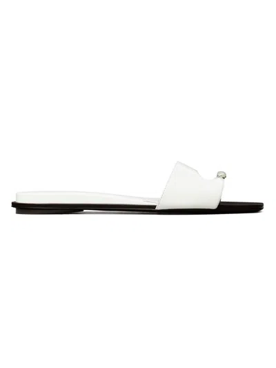 Tory Burch Women's Pierced Leather Slide Sandals In White