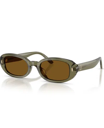 Tory Burch Women's Polarized Oval Sunglasses Ty7241d In Green