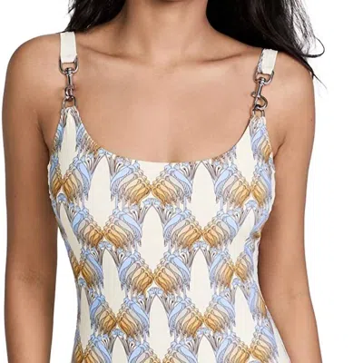 Tory Burch Women's Printed Clip Tank One Piece Swimsuit In White