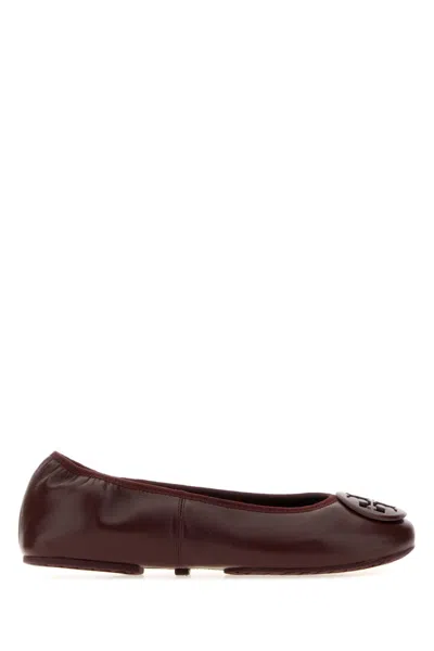 Tory Burch Purple Leather Ballet Flats In Brown