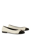 Tory Burch Cap-toe Quilted Ballet In Light Cream/perfect Black