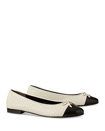 Tory Burch Cap-toe Quilted Ballet In Light Cream/perfect Black