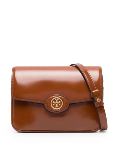 Tory Burch Robinson Spazzolato Shoulder Bag In Dark Sienna
