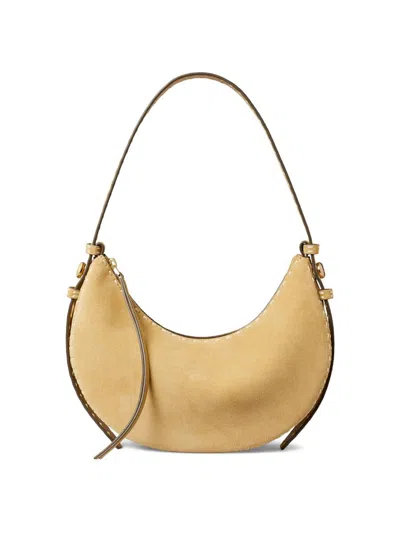 Tory Burch Romy Suede Pick Stitch Half Moon Bag In Red
