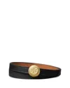 Tory Burch Medallion Double T-motif Leather Belt In Brown
