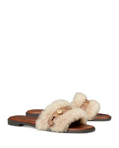 Tory Burch Women's Romy Shearling Sandals In Brown