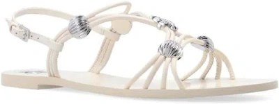 Pre-owned Tory Burch Women Capri Ivory Strap Sandals Flat Leather Shoes In White