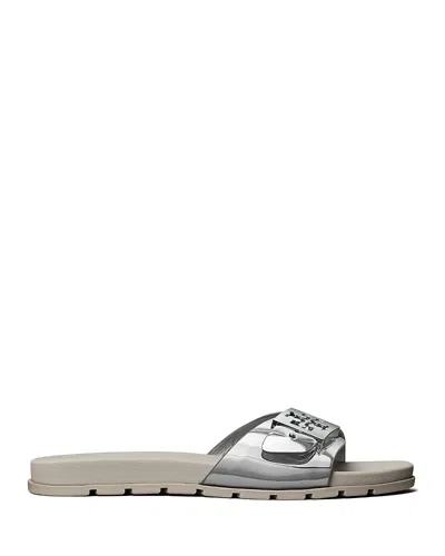 Tory Burch Women's Slip On Buckled Slide Sandals In Silver