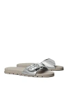 Tory Burch Women's Slip On Buckled Slide Sandals In Silver