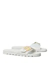 Tory Burch Slide Sandals With Metallic Buckle Accent In White