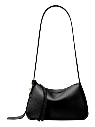Tory Burch Romy Black Shoulder Bag With Adjustable Shoulder Strap In Grained Leather Woman