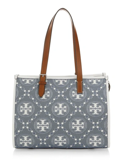 Tory Burch Women's Small T Monogram Denim Tote Bag In Pearl Blue